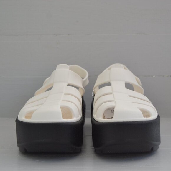 Crocs White Black Platform Sandals Women's 9 NWT Stomp Fisherman Shoes Summer - Picture 3 of 9